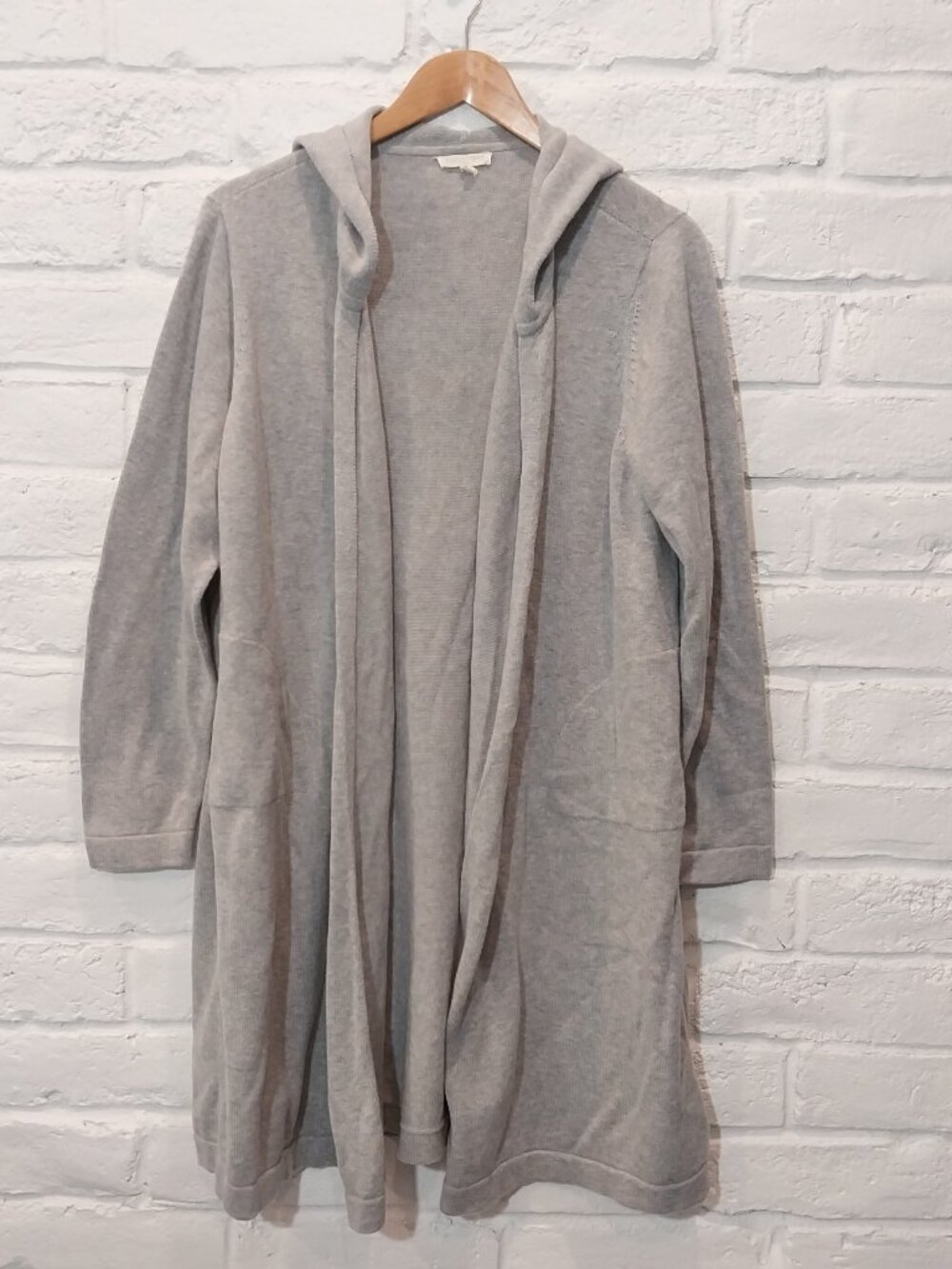 EILEEN FISHER Sweater 1X 100% Organic Cotton Long Cardigan Hoodie Open Gray